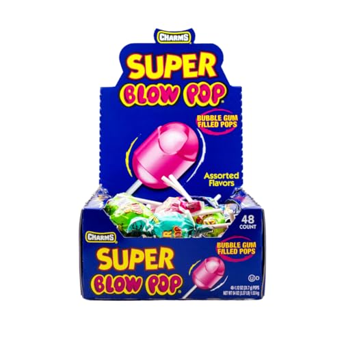 Charms Super Blow Pop Lollipops - Dual Candy and Gum Suckers - Holiday Size Bulk Treats for Kids and Adults - Assorted Flavors, 48 Count