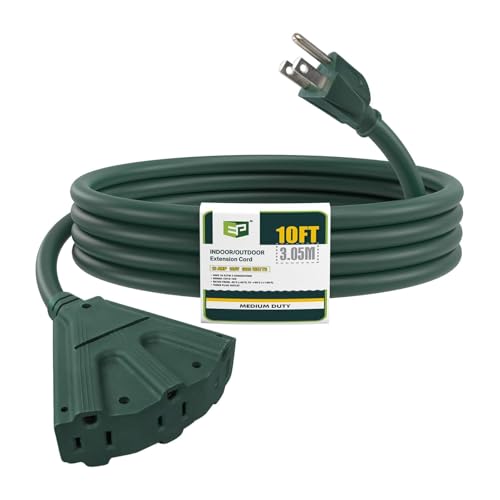 EP 10 Ft Outdoor Extension Cord 16/3 SJTW 3 Electrical Power Outlets Green