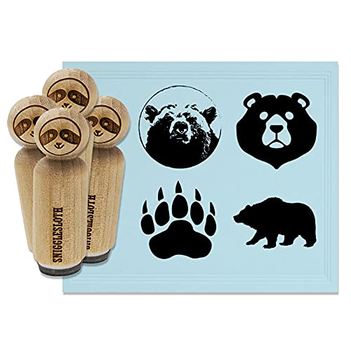 Grizzly Black Bear Head Claw Paw Print Rubber Stamp Set for Stamping Crafting Planners - 1 2 Inch Mini