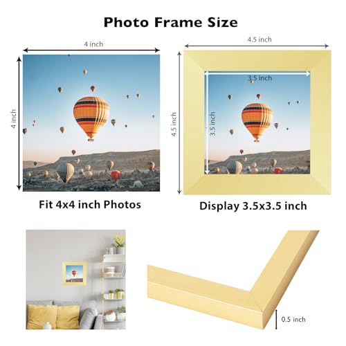 Image of JCJMY 4x4 Picture Frame Gold for Wall Hanging or Tabletop, Wall Mounting Horizontally or Vertically, 4 x 4 Wall Gallery Poster Photo Frame with Shatter Resistant Plexiglass, Gold