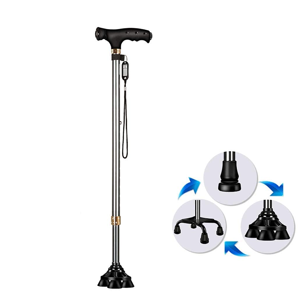 MObyat Andador para Ancianos,Muletas Bastón Bastón con Luces Altura Ajustada Telescópica 3 Tipos De Almohadillas para Los Pies Andador Antideslizante para Ancianos Terapia Magnética Muletas De Masa