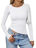 Trendy Queen Womens Long Sleeve Shirts Asymmetrical Ruched Going Out Slim Fit Tees Sexy Cute Y2k Fall Fashion Tops 2025 White L