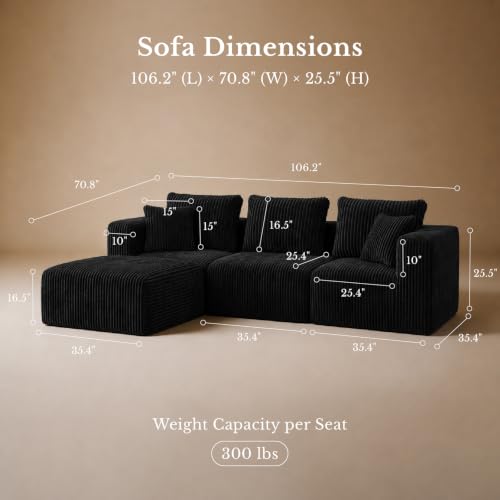 Image of Maywish Modular Boneless Couch 106 in, Sectional Sofa with Chaise Deep Seat