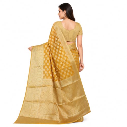 Image of Organza Silk Saree Wedding For Women Banarasi Sadi Original Kanchipuram Pure Rich Pallu Sari With Blouse Piece