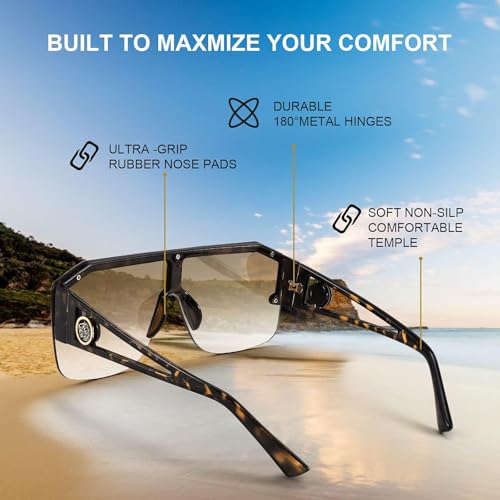 Image of Karsaer Oversized Square Flat Top Shield Sunglasses One Piece Frameless Stylish Women Men UV400 E1037