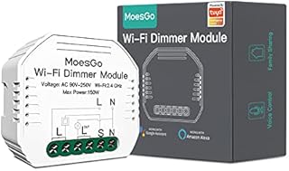 MoesGo WiFi Smart Alexa Dimmer Light Switch, Wireless Switch LED Relay Module Compatible with Smart Life Tuya App Remote Control Amazon Alexa and Google Home, Netural Wire Required, 1 Gang 1/2 Way