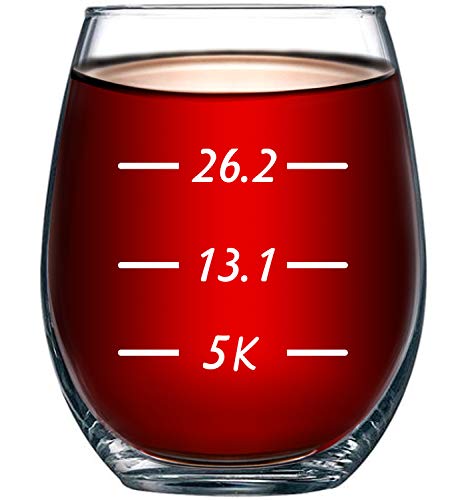 Runner's Measurements Funny 15 Ounce Stemless Wine Glass | Unique Birthday Gift Idea for Mom, Dad, Wife, Husband, Sister, Best Friend | Birthday Gifts for Men or Women