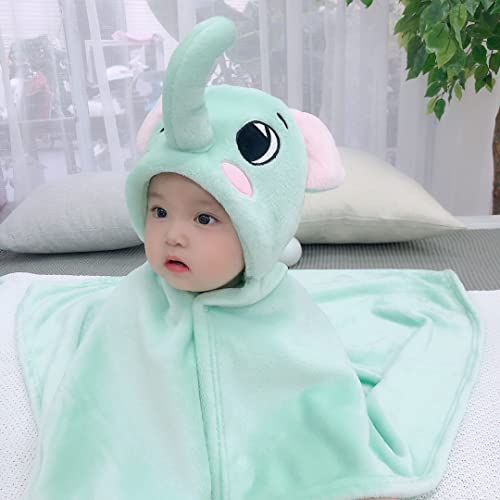 Image of TONWHAR 0-4 Years Toddlers' And Kids' Boys Girls Animal Face Hooded Blanket Baby's Bathrobe,Plush After Bath Blanket (Elephant)