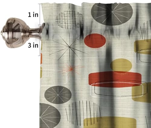 Image of Retro Abstract Geometric Kitchen Valance Curtain, Vintage Shapes Stars Mid Century Boho Retro Linen Window Treatment Valances for Kitchen Living Room Cafe Decor 54'x18', 1 Panel