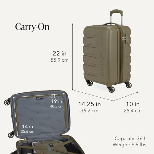 Image of SWISSGEAR Signature Hardside Expandable Carry-On Spinner Luggage, ABS Construction, TSA-Friendly Lock, and Built-In Cupholder, White, 19-Inch, Olive Branch, 2-Piece Set (19 /27), Signature Hardside