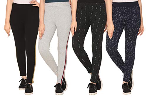 Image of SHAUN Women Free Size (Waist Size-26-34 inch) Stretchable Jegging (Length 37-39 inch Pack of 4)