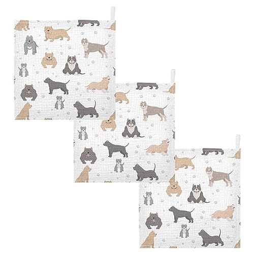 Image of vvfelixl American Bully Dogs Baby Burp Cloths Baby Muslin Washcloths for Boys Girls Cotton Baby Face Towel for Newborn Infants Soft and Absorbent 11.8 X 11.8In, 5 Pack