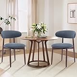 COLAMY Wooden Dining Chairs Set of 2, Modern Fabric Upholstered Kitchen Side Chairs, Farmhouse Dining Room Chair with Foot Pegs, Blue