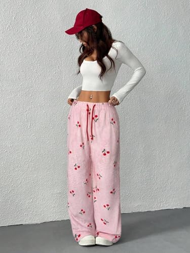 Image of ZAFUL Women's Fuzzy Plush Pajama Pants Wide Leg Pj Bottoms Lounge Pants