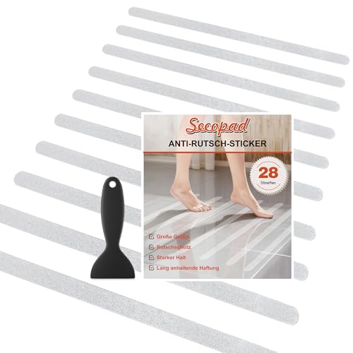 Secopad 28 Stück Anti-Rutsch Aufkleber für Dusche & Badewanne Anti Rutsch Badewannen Sticker Transparent & Selbstklebend mit Kunststoffschaber (2x45 cm)