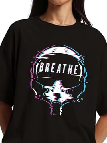 Image of JUNEBERRY Pure Cotton Round Neck Half Sleeve Oversized Baggy Fit Drop Shoulder Front Printed T-Shirt for Women