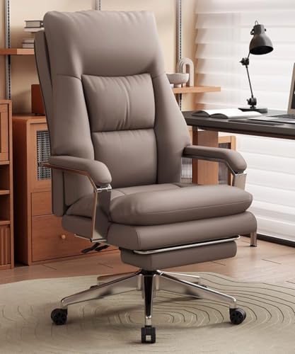 Ergonomic Executive Chair Height Adjustable Reclining Computer Desk Chairs with Retractable Footrest and Armrests, Swivel Executive Chair(Brown)