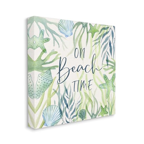 Image of Stupell Industries Beach Time Phrase Nautical, 17 x 17 Inch Canvas Wall Art | Stupell Industries . By Janet Tava . Ready to hang . Great for beach inspired spaces . Made in USA