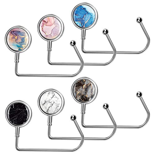 Merysan Lot de 6 cintres portables pour sac à main et table - Crochet pivotant tendance pour sac à main pour femmes et filles (6 motifs marbrés) Cover