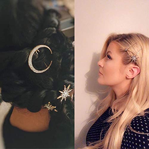 Hedume H-HAIRCLIPS-STARS&MOON-12PC 12 Pack Stars And Moon Hair Clips, Vintage Rhinestone Hair Pin, Metal Alloy Diamond-Studded Hair Accessories thumb #4