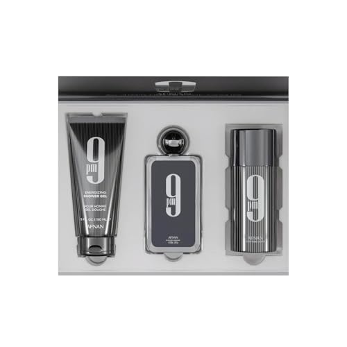 Image of AFNAN Gift Set 9 PM Eau De Parfum 100 ML + Deodorant 150 ML + Shower Gel 150 ML, Perfume Gift Set For Men