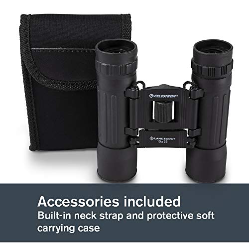 Celestron 72352 LandScout 10x25mm Water-Resistant Roof Prism Binoculars with Rubber Grip Surface, Coated Lens, K9 Optical Glass, Neck Strap and Soft Carry Case, Black - Image 5