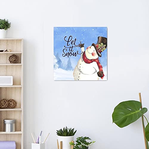 Panneau mural en bois Let It Snow déco d'hiver chic pour cuisine 30cm