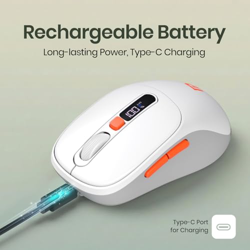 Image of Portronics Toad 9 Wireless Bluetooth Mouse with Dual Wireless (BT + 2.4 GHz), Smart LED Display, Rechargeable Battery, Forward & Back Button, Multi-Device Pair, Upto 4800 Dpi Sensitivity(White)