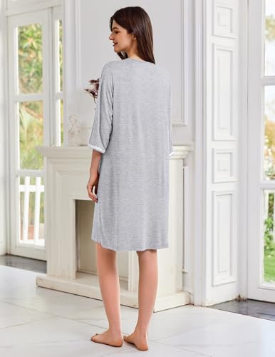 Image of Ekouaer Zipper Robes for Women 3 /4 Sleeves Lightweight House Coat Zip Up Bathrobe Soft Nightgown with Pockets S-3XL