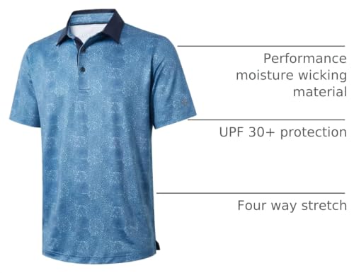 Image of Golf Shirts for Men Dry Fit Short Sleeve Print Performance Moisture Wicking Polo Shirt