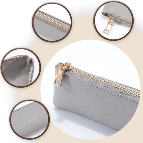 Image of GORGECRAFT PU Leather Case Slim Design Soft Small Aesthetic Pouch Solid Color Portable Zipper Cosmetic Bag Storage Bag for Markers Gifts (Dark Gray)