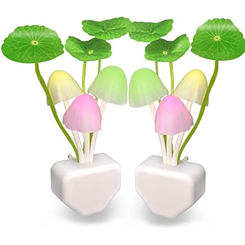 [2 Pack] UTLK Plug in LED Mushroom Night Light Lamp with Dusk to Dawn Sensor, Cut Color Changing Bed Nightlight LED Wall Light Cover