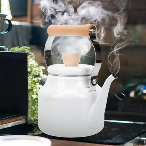 Théière en émail blanche durable de 1,8l et poignée bois au design épuré - 6