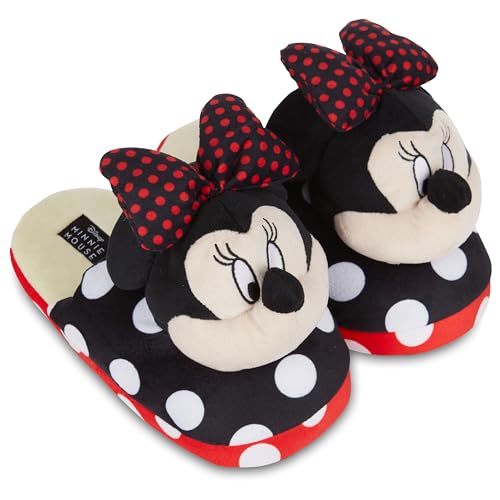 Disney Ladies Minnie Mouse Plush Slippers - Ladies Classic Minnie Mouse 3D Plush Slippers Plush House Slippers - Main Image
