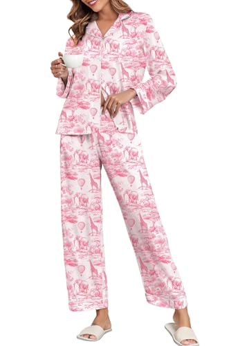 Image of Brosloth Women's Silk Satin Pajamas Pjs Sets Cute Lace Pattern Two Piece Loungewear Set Button Up Pajamas Sleepwear Black