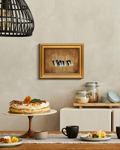 Image of VIYYIEA Vintage Gold Framed Wall Art for Living Room, Cranes Canvas Prints Home Decor, Oil Painting Picture, Bedroom Wall Decor Gifts for Friends or Family -【Seven Cranes】-(10L x 8W)