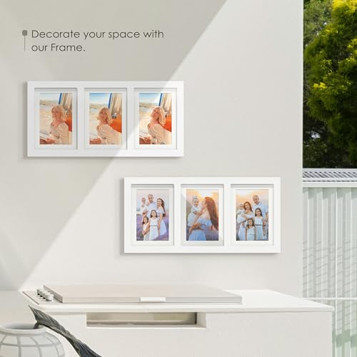 Image of DUENPY 5x7 Picture Frame Collage Holds 3 Photos Made of High Definition Glass, Mat for Display 4x6 Picture Frame Collage Photo for Wall Decor White