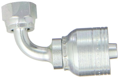 Image of Aeroquip 1AA4FRB6 Carbon Steel Global TTC (Thru the Cover) Crimp Hose Fitting Female ORS Swivel, 90 Degree Elbow, 3 /8 inch Hose ID, 9 /16 inch - 18 Thread