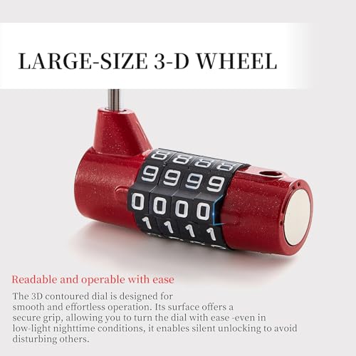 Image of Gym Locker Lock 4 Digit Combination Lock for Locker for School Gym Lock for Sports, Toolbox, Case, Hasp Storage(20) (Shackle Red)