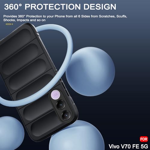 Image of TheGiftKart Liquid Silicon Back Cover Case for Vivo V70 FE 5G | ShockProof Military Grade Protection | Micro-Fibre Cloth On Inner Side | Built-in Anti-Slip Grip Case Cover for Vivo V70 FE (TPU, Black)