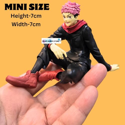 Image of Blue Aura Jujutsu Kaisen Yuji Itadori Height -7.5cm | Mini Figure | Multicolour PVC Collectible | Yuji Sitting Mini