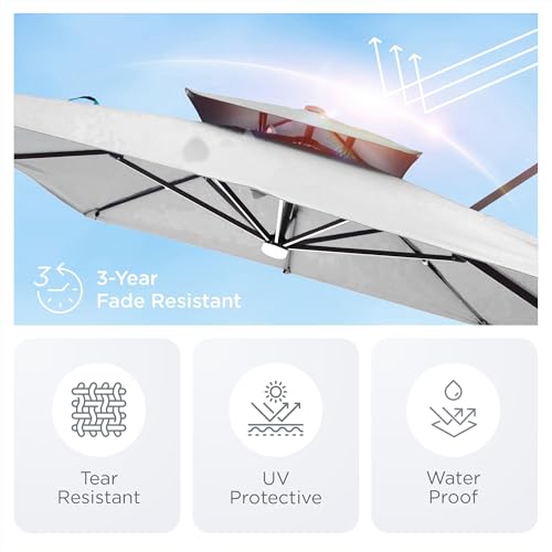 Image of 9' X 12' Patio Umbrella with LED Lights Outdoor Cantilever Large Rectangle Offset Umbrellas Heavy Duty Aluminum Double Top with 360-degree Rotation for Pool Garden Deck, Fog Grey