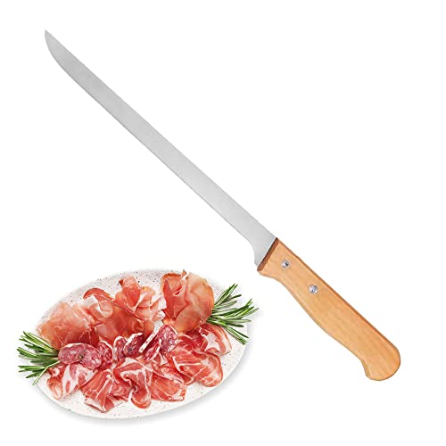 SpotHomely Cuchillo Jamonero Profesional de Acero Inoxidable y Mango de Madera Antideslizante y Anticorte, Cuchillo de Jamón Nitrum 230 mm Afilado y Resistente, Cuchillo para Jamón Ibérico Pata Negra Cover