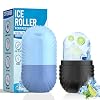 2pcs Ice Roller for Face and Eye, Silicone Ice Facial Roller Ice Holder, Face Ice Mold Skin Care, Face Icers Reusable Ice Cube Roller for Shrink Pores Anti Wrinkle Reduce Puffiness, Black Blue