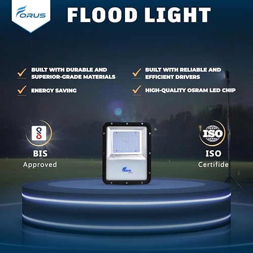 Image of Forus 100W LED Flood Light, IP67 Waterproof Outdoor LED Floodlight, 4-Yr Warranty High Mast Focus White Light, Energy Efficient Halogen Replacement for Factory, Garage, Parking, Garden, Shop (1 PC)