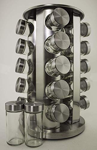 Ifavor123 Stainless Steel Round Revolving Spice Rack for Dried Seasoning Spices Herbs – 20 Jars Storage Organizer