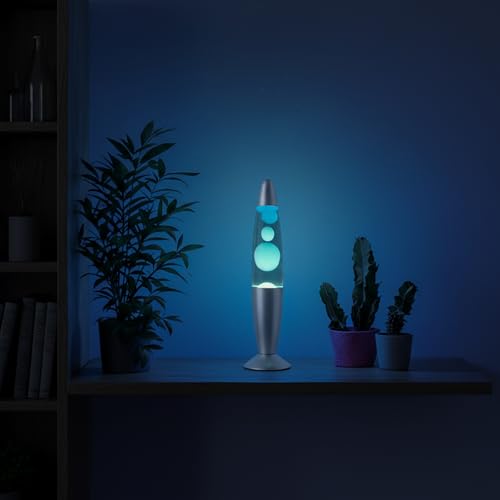 GIFTMARKET- Blaue Lavalampe mit Chromfuß. Retro Tischlampe 34 x 8,5 cm mit 2 Glühbirnen. Stylisches Geschenk für Jugendliche. Perfekte Lampe für Nachttisch oder Zimmer.