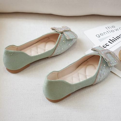 Image of SAILING LU Women's Rhinestone Square Toe Bowknots Ballet Flats Loafers