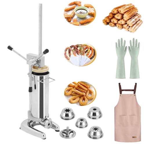smafoseedding Churro Manual,Máquina De Donuts Española,con 1 Delantal Y 5 Moldes Y 4 Pares De Guantes,Máquina para Hacer Churros De Acero Inoxidable,Adecuado para Hoteles,Cafeterías Y Panaderías,2L