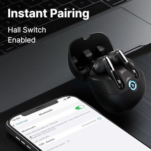 CrossBeats Hertz ANC TWS Ear Buds, Wireless in‑Ear Earphones, Sleep Buds v5.4 Bluetooth 10 mm Drivers Up to 60H Playtime, with AI Noise Cancellation,40 ms Low Latency, & AI ENC Earbuds Buds (Sonic)
